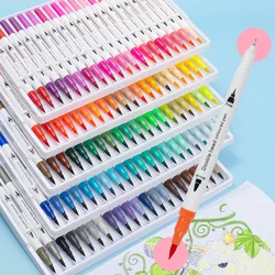 12/48/60 Color Watercolor Art Markers Set Brush Pen Dual Tip Fineliner Drawing for Calligraphy Painting Books Manga Art Supplies
