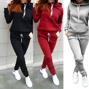 

Europe And USA Tracksuit For Women Two Piece Set Autumn Long Sleeve Hooded Sweatshirts Pullover Casual Tops Casual Pants Suit*