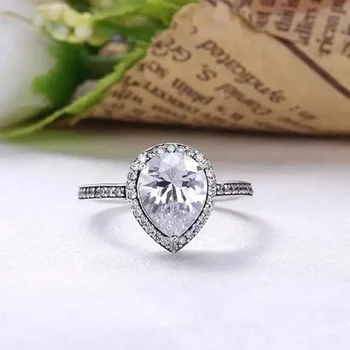 

New Authentic 925 Sterling Silver Shiny Waterdrop Heart Pave Crystal Rings For Women European Original Fine DIY Jewelry