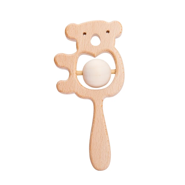 Baby Wooden Rattle Beech Bear Hand Teething Wooden Ring Baby Rattles Play Gym Montessori Stroller Toy Educational Toys for Kid set-9
