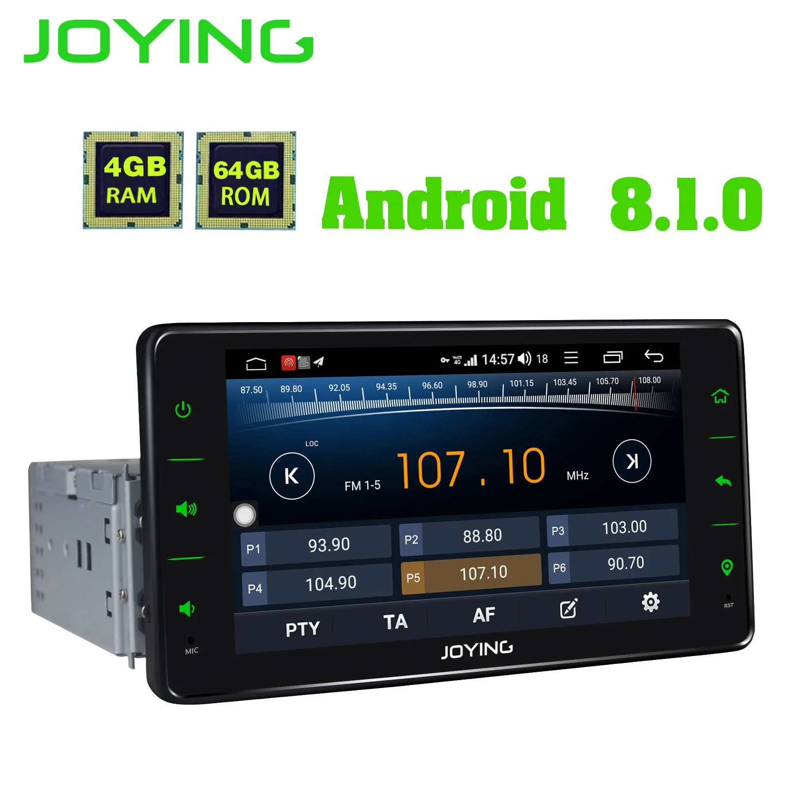 Радуясь, 1 Din, Android 8,1, автомобильный мультимедийный 6,2 дюймов, четыре ядра, 4 ГБ, 64 ГБ, Авторадио, автомобильный аудио плеер с Bluetooth/DSP Carplay, 4G