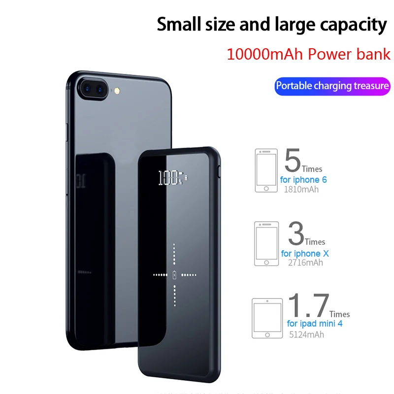 10000 мАч Мини банк питания Беспроводная зарядка для Xiaomi samsung Iphone 11 банк питания bateria portatil портативное зарядное устройство