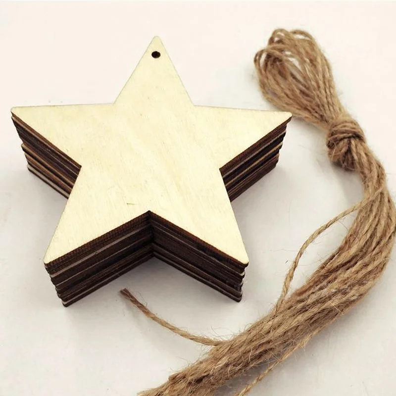 10Pcs Festive Party 8cm Supplies Five-pointed Star Pendant Hemp Rope Xmas Ornament New Year Gifts Christmas Tree Decoration - Цвет: 10pcs