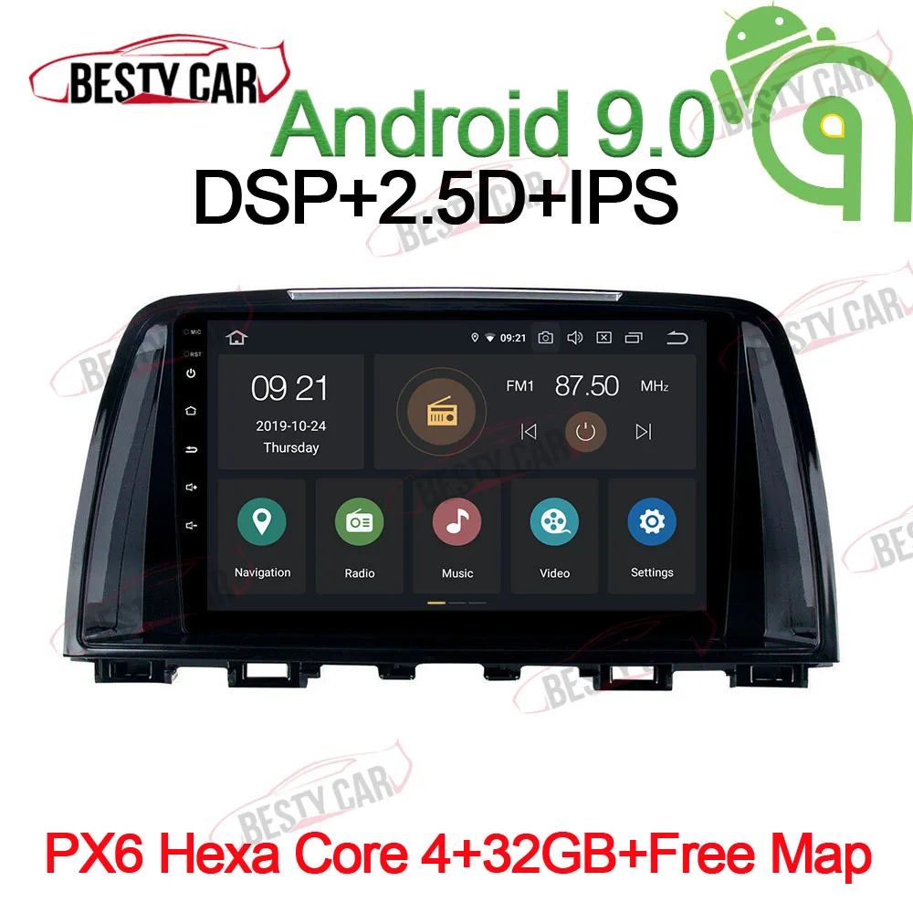 " ips Android 9,0 Автомобильный мультимедийный плеер Радио стерео для Mazda 6 Atenza 2013 gps навигация головное устройство wifi BT - Цвет: PX6-4-32GB-CarPlay