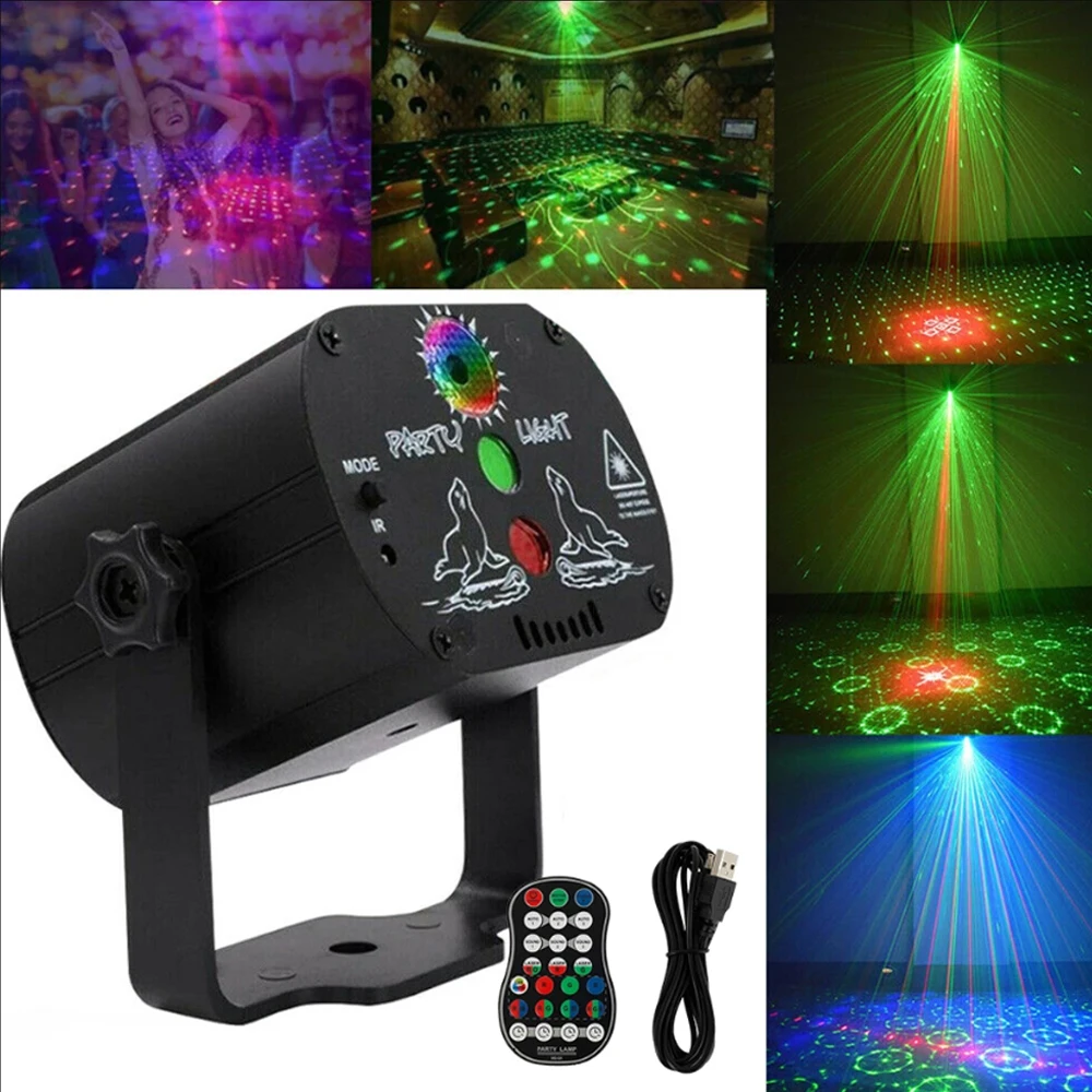 

60 Patterns LED Disco Stage Light USB Rechargeable RGB Laser Projection Lamp Wireless Controller Effect Lights Party DJ KTV Bal