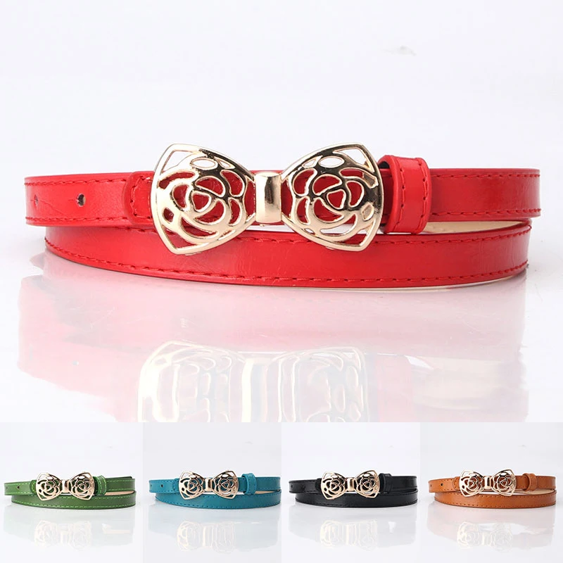 

PU Leather Waist Strap Belt Solid Skinny Thin Sweet Bowknot Buckle Female Jeans Dress Decorative Waistband Casual Women Belt