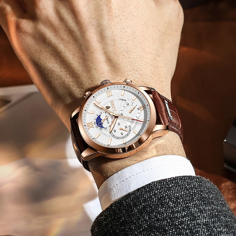 LIGE New Men Watch Waterproof Quartz Mens Watches Chronograph Sport Wristwatch Leather Business Male Clock Black Watch With Box