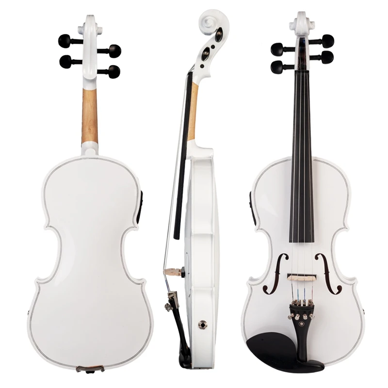4-струнная белый акустическая скрипка 4/4 полный Размеры скрипки твердой древесины тела Черные Аксессуары высокое качество скрипки
