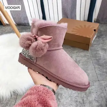 

Australia's top quality snow boots in 2019, real sheepskin, natural wool, short women's shoes with balls, 4 colors, free deliver