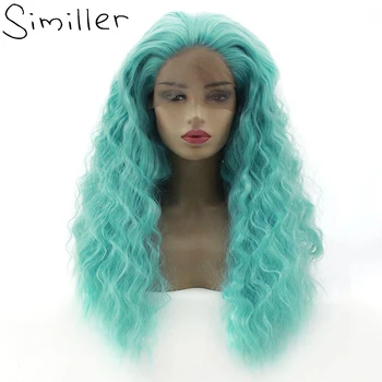 

Similler Long Water Wave Green Synthetic Lace Front Wig With Free Part High Temperature Fiber Wig For White Women