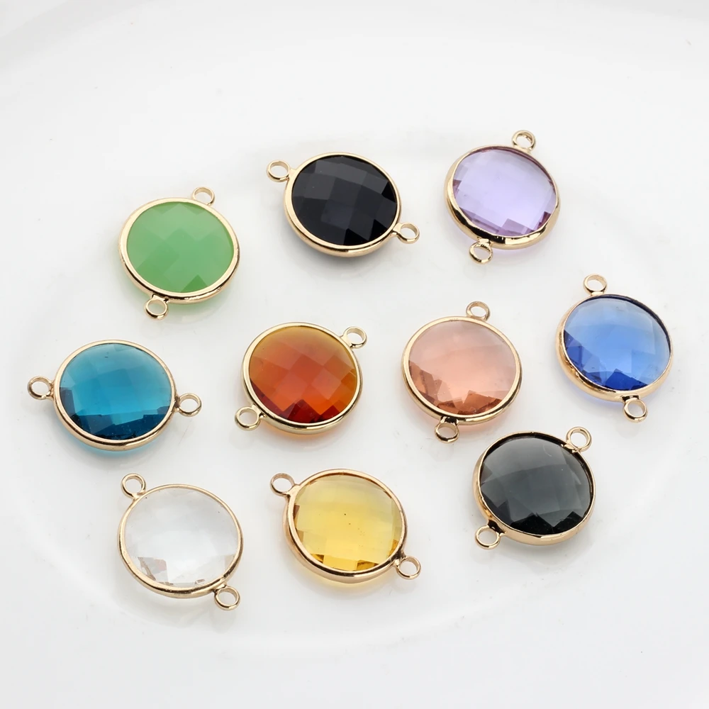Crystal Glass Edging Facet Round Geometric Charms Connector 16mm10pcs/lot For DIY Women Bracelet Necklace Earrings Accessories