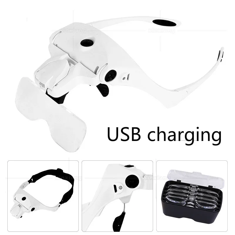 USB Rechargeable LED Lamp Head-mounted Headband Interchangeable Glasses ...