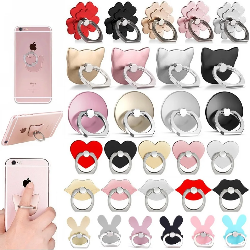 cheap Universal 360 Finger Ring Grip Mobile Phone Stand Holder Mount Support for IPhone Xiaomi Huawei Samsung LG HTC Bunny Cat Heart