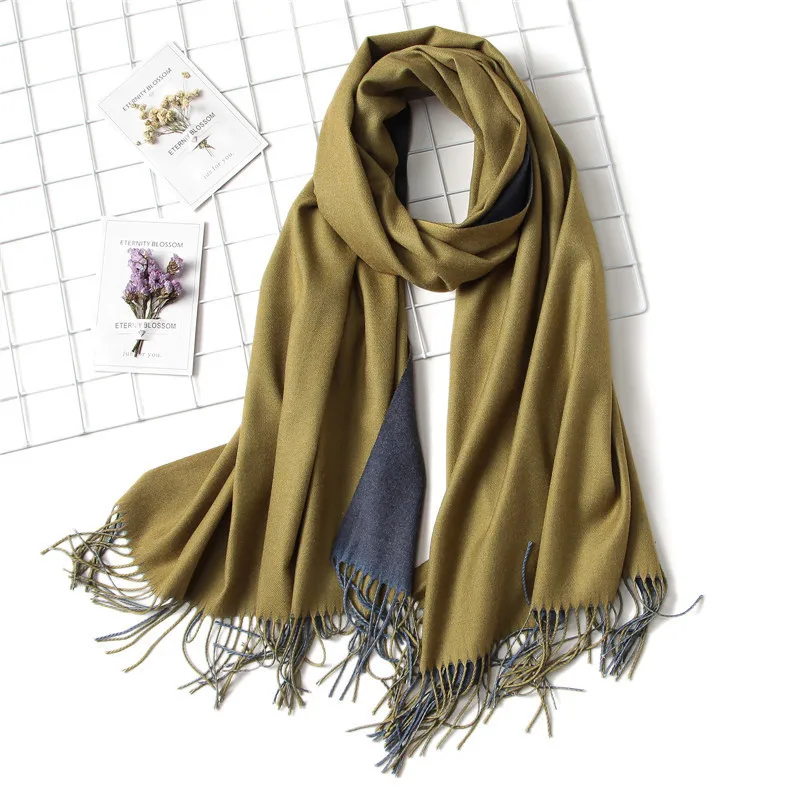 Роскошный бренд кашемировый женский шарф Зимний теплый двусторонний шали и обертывания Шерстяной палантин женский фуляр теплое одеяло - Цвет: 5