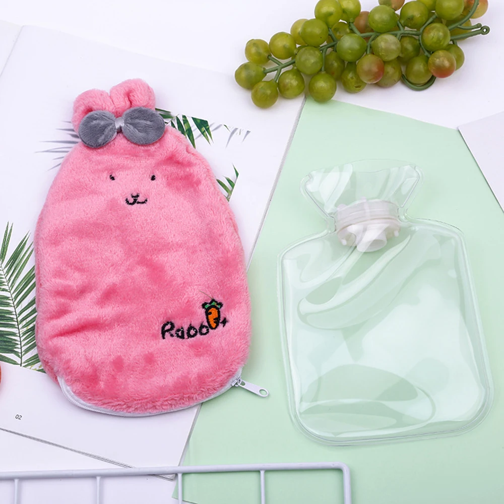 Reusable Hot Water Bottle PVC Hand Warmer Pain Relief Therapy Washable Hot Water Bag Cartoon Cute Rabbit Soft Cozy Cover Winter - Цвет: Style B 04