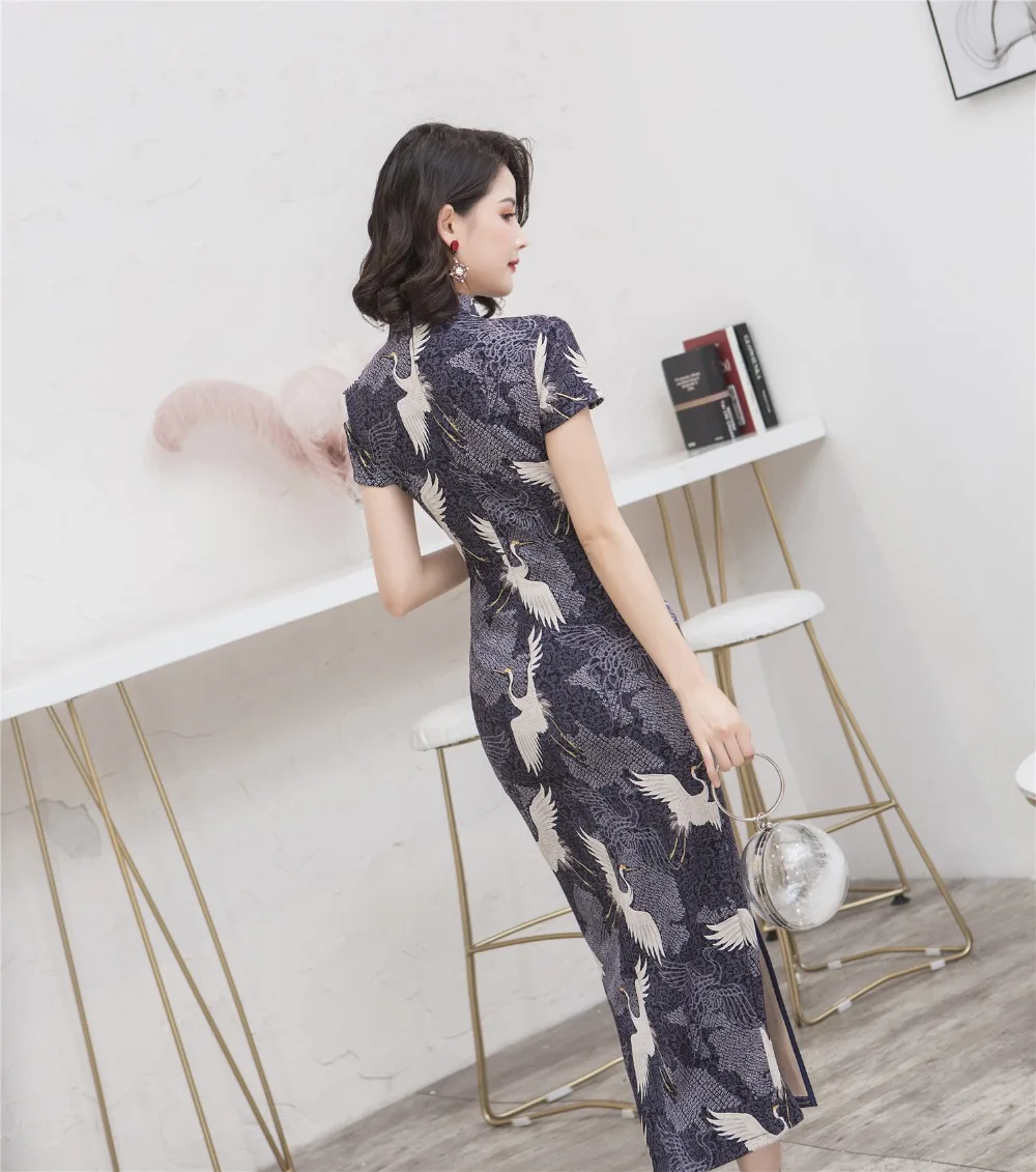 Шанхай история замша ткань китайские традиционные платья длинное платье-Чонсам с коротким рукавом сексуальное высокое платье Ципао с разрезом 2 цвета