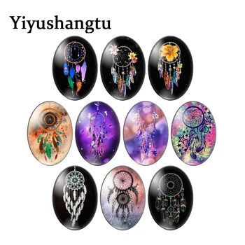 아름다운 드림 캐쳐 다채로운 이미지 혼합 13x1 8mm/18x2 5mm/30x40mm 타원형 사진 유리 카보 숑, 플랫 백 메이킹 결과 10 개