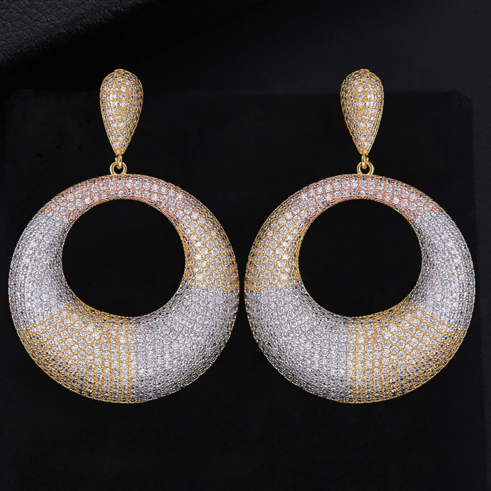 LARRAURI 2019 Trendy Elegant Big Penant Dangle Water Drop Earrings Full Cubic Zirconia Party Wedding Saudi Arabic Dubai | Украшения и