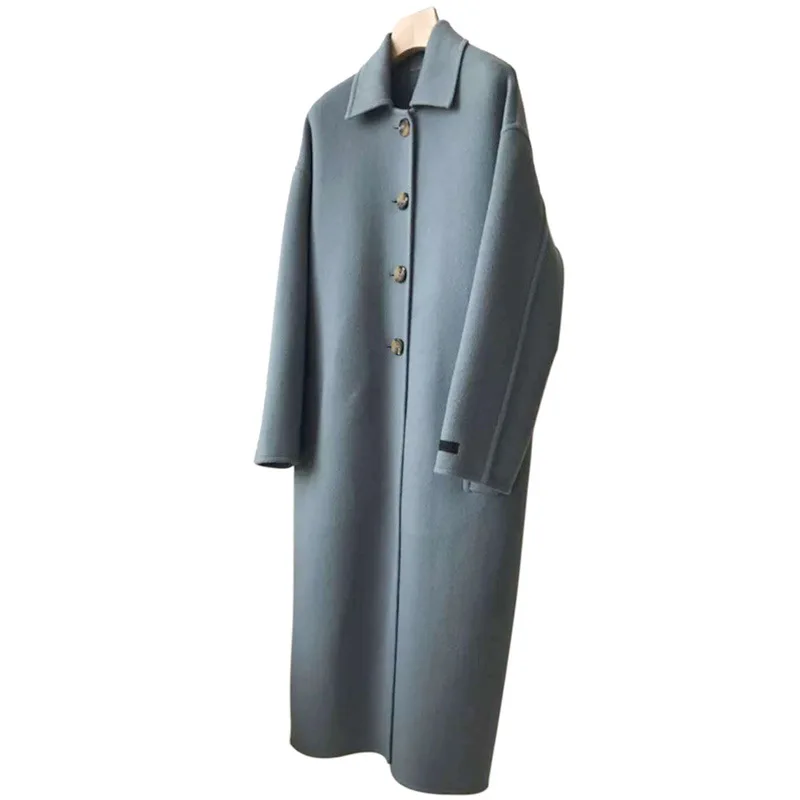 Зимнее женское Шерстяное Свободное пальто с поясом, куртка для женщин, Длинное свободное однобортное свободное шерстяное пальто