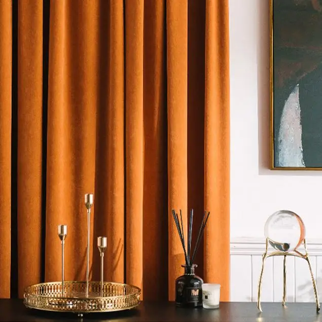 モダンなシェニールリビングルーム用無地オレンジピンク寝室用の厚いドレープ高級パネル窓のアクセサリー