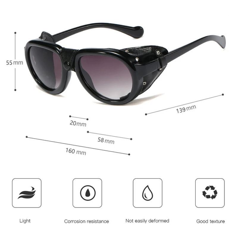 Koop KEITHION Retro Stoom punk Sunglasse Mannen Ronde Designer Steam Punk PU lederen Schilden Zonnebril Vrouwen Bril UV400 Gafas de Sol