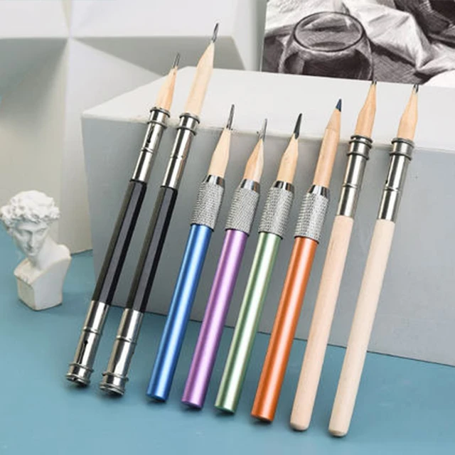 12Pcs Pencil Extenders, Pencil Lengthener, Wooden Handle Adjustable Head Pencil  Extender Holder, School Write Tool 