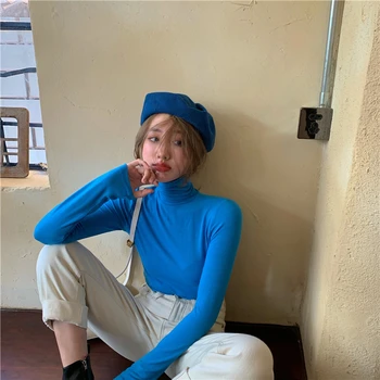 

PX2784 2020 new basic high-neck pile-neck light long-sleeved T-shirt women