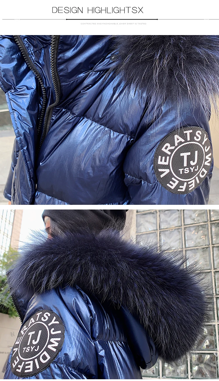 Серебристо-серая глянцевая женская зимняя куртка с большим меховым воротником, зимнее пальто, женская длинная пуховая парка, женские парки с капюшоном, теплые хлопковые куртки