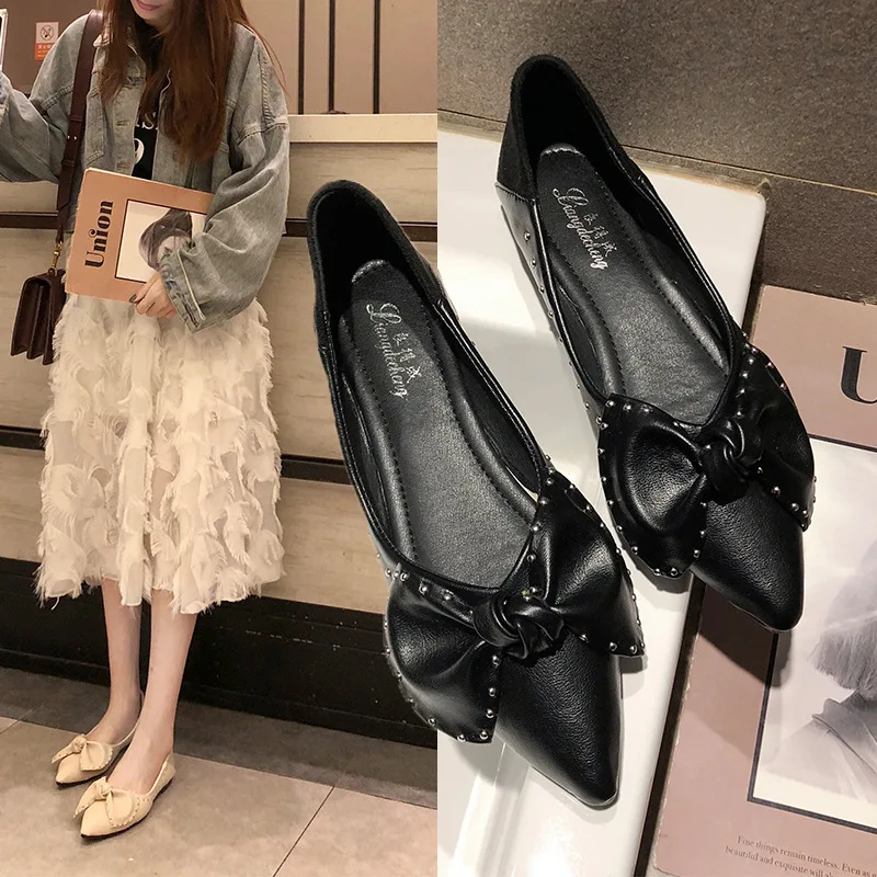 

Womens Flats Shoes Butterfly-Knot Crystal Slip-On Pointed Toe Shallow Shoes Loafers Ladies Flats Soft Comfort Pumps Boat Shoes