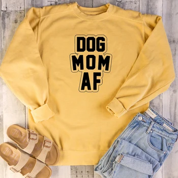 

Women Pure Cotton Quality Sweatshirt Gift Girl Grunge Dog Lover Funny Pullovers Tops Dog Mom AF Letter Print Long Sleeve