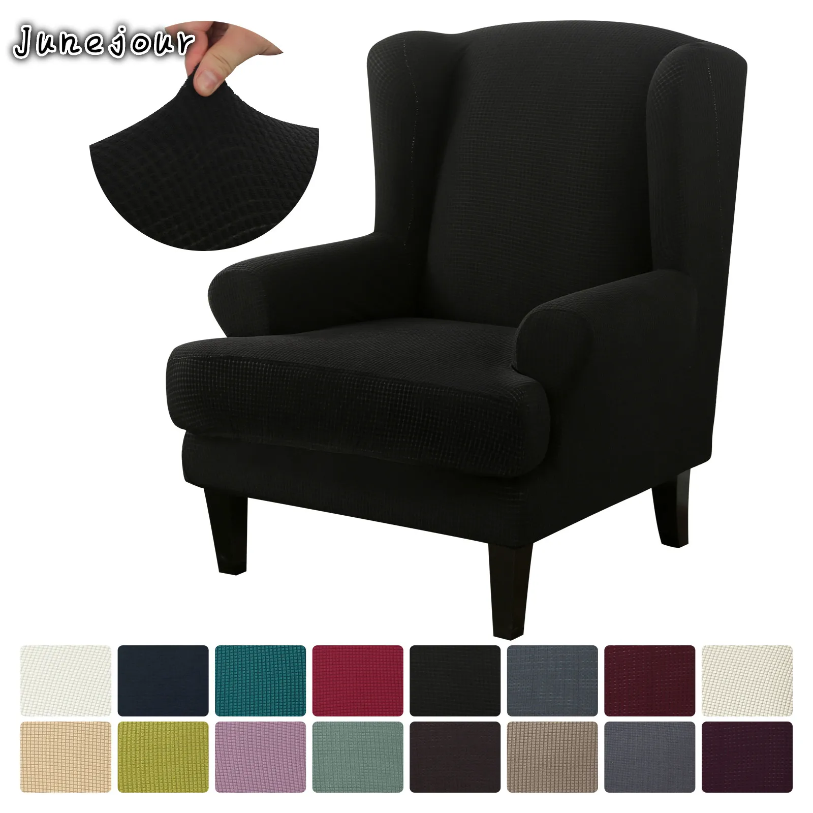 

Elastic Wing Back Chair Cover Jacquard Spandex Stretch Slipcovers for office Chairs Stylish 2 Piece Set With Elastic Band
