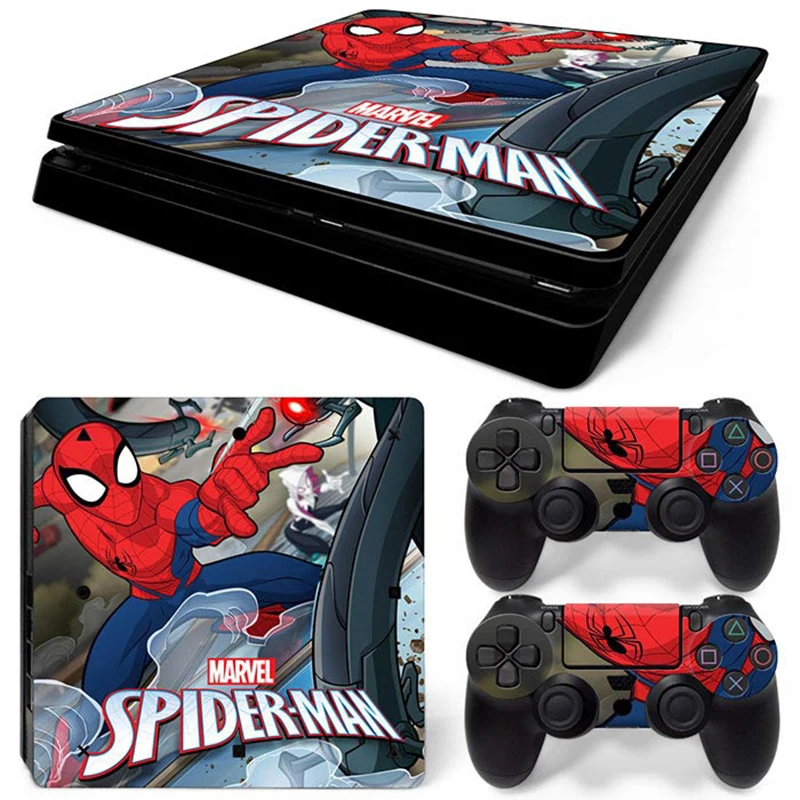 Marvel Spider Man Deadpool Sticker Cover Wrap Protector Skin For Sony PS4 Slim Console & 2PCS Controller Skin Decal For PS4 Slim 