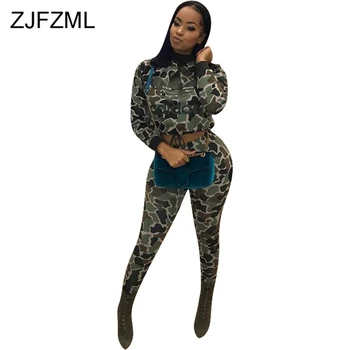 

Camouflage Sexy Two Piece Set Sweat Suits Women Clothes 2019 O-Neck Full Sleeve Crop Tops + High Waist Pencil Pants Autumn Set