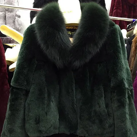 mo lv se Большие размеры 4XL новое зимнее женское повседневное тонкое женское пальто с воротником из натурального Лисьего меха Толстая теплая куртка с натуральным кроличьим мехом Abrigo J134 - Цвет: mo lv se