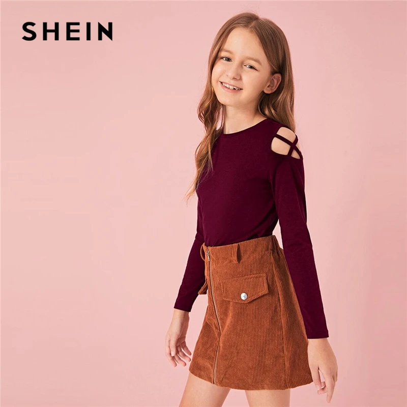Shein Kiddie Solid Criss Cross Shoulder Casual T Shirt Kids Top