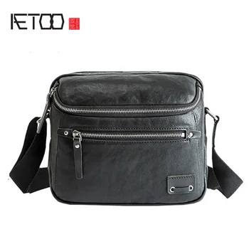 

AETOO Head leather shoulder bag, men's leather slant bag, men's fashion bag, casual simple small bag, men's bag soft