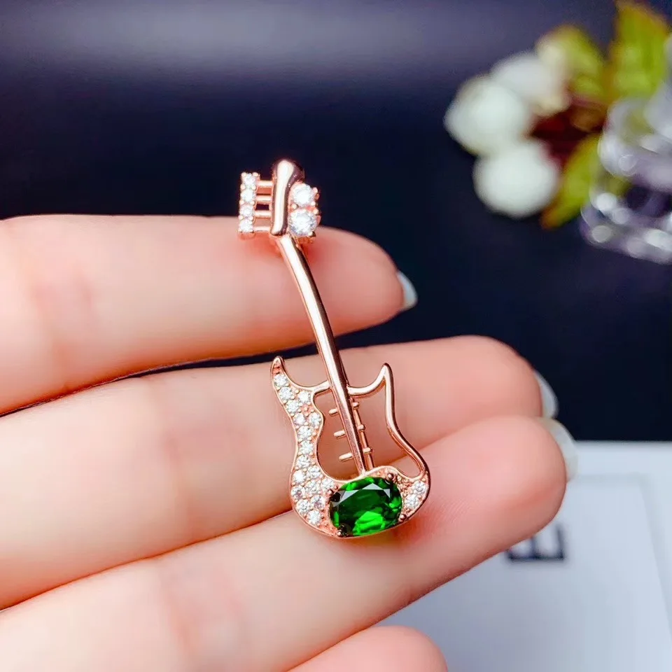 rose silver Естественный диопсид брошь, гитара, два использования. Мода, натуральный камень магазин 925 серебро - Цвет камня: rose silver
