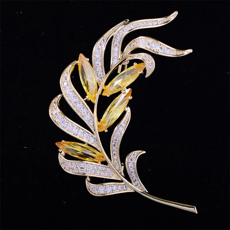 Роскошные Броши из циркона со стразами в виде листьев дерева для женщин