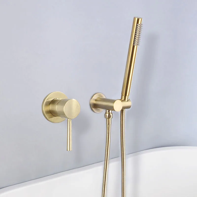 brushed gold MTTUZK розовый золотой кран для ванной с ручной спреями горячей холодной смеситель набор матовый черный/золотой настенный кран для ванной душа - Цвет: brushed gold