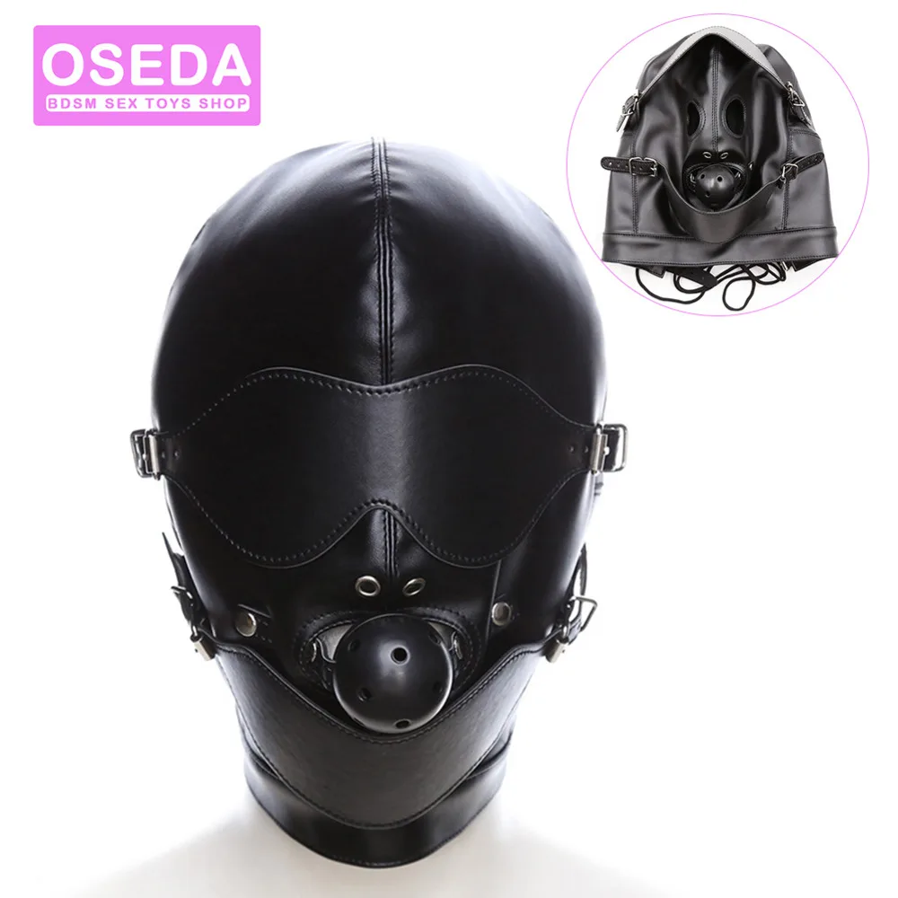 

Erotic Mask Full Covered Hood Ball Gag Leather Slave Blindfold Headgear Fetish Bdsm Sex Bondage Toys For Couples Gays Men Game