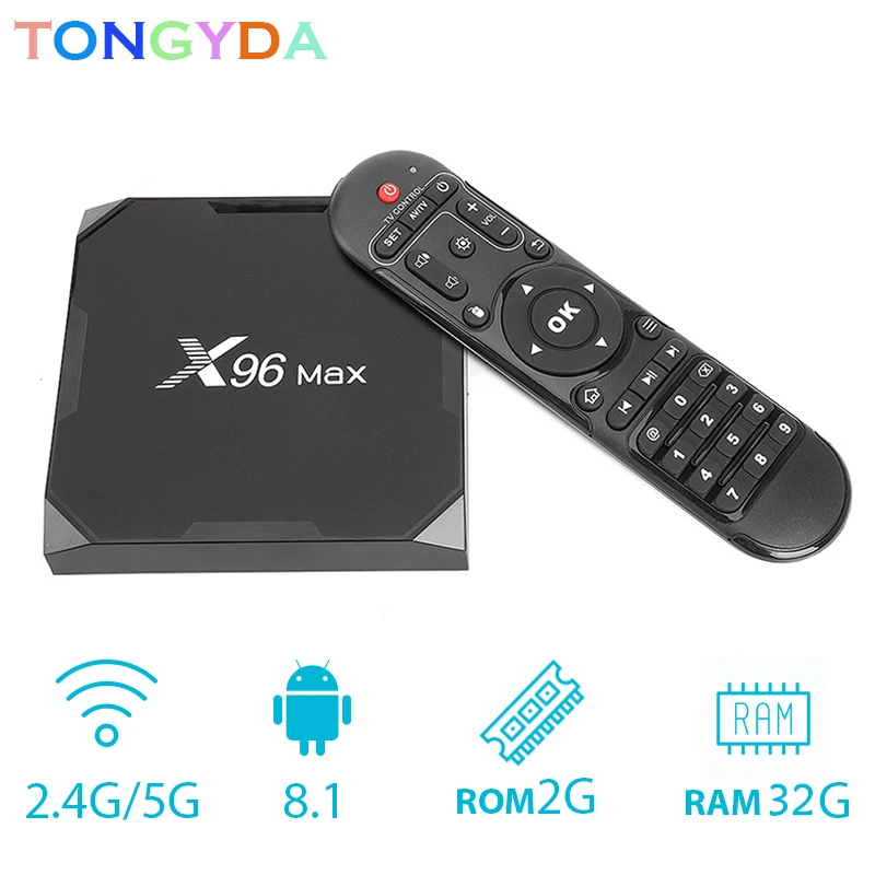 

X96 Max Smart TV Box Android 9.0 4GB 64GB Amlogic Quad Core 5.8GHz Dual Wifi 1000M BT4.1 H.265 4K 60fps Media Player X96MAX 32GB