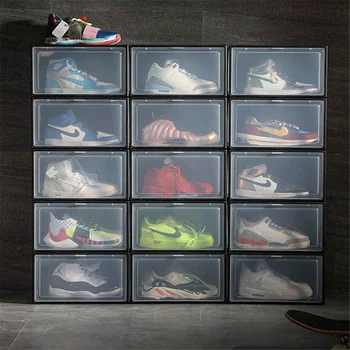 

10pcs Transparent Shoes Box Storage Shoe Boxes Thickened Dustproof Shoes Organizer Box Superimposable Combination Shoe Cabinet