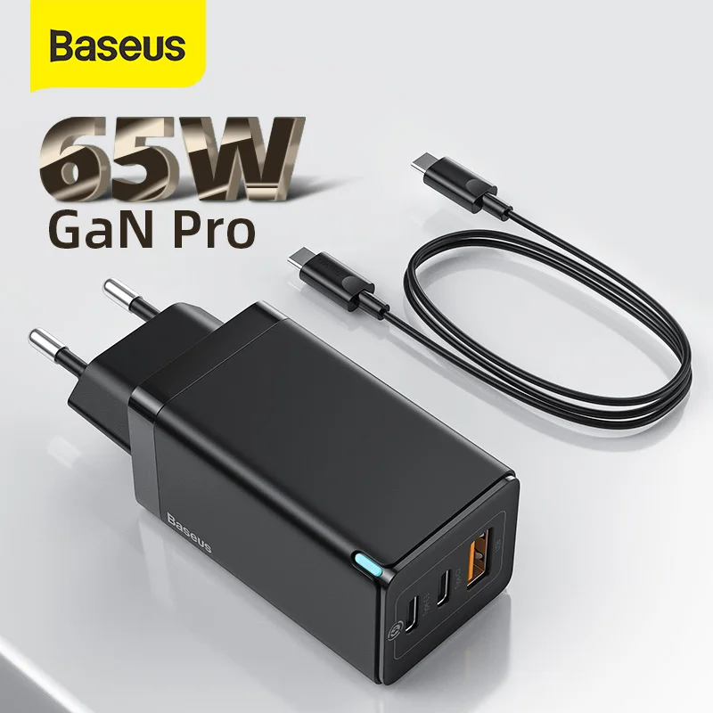 Baseus 65W GaN USB Charger Quick Charge 4.0 QC3.0 PD Fast Charging Type C Charger For iPhone 12 Pro Samsung Xiaomi Macbook iPad