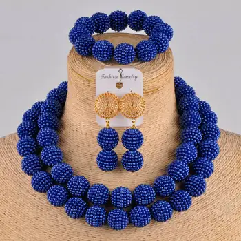 

fashion royal blue imitation pearl beads african jewelry set african necklace for women nigeria wedding accessories FZZ04