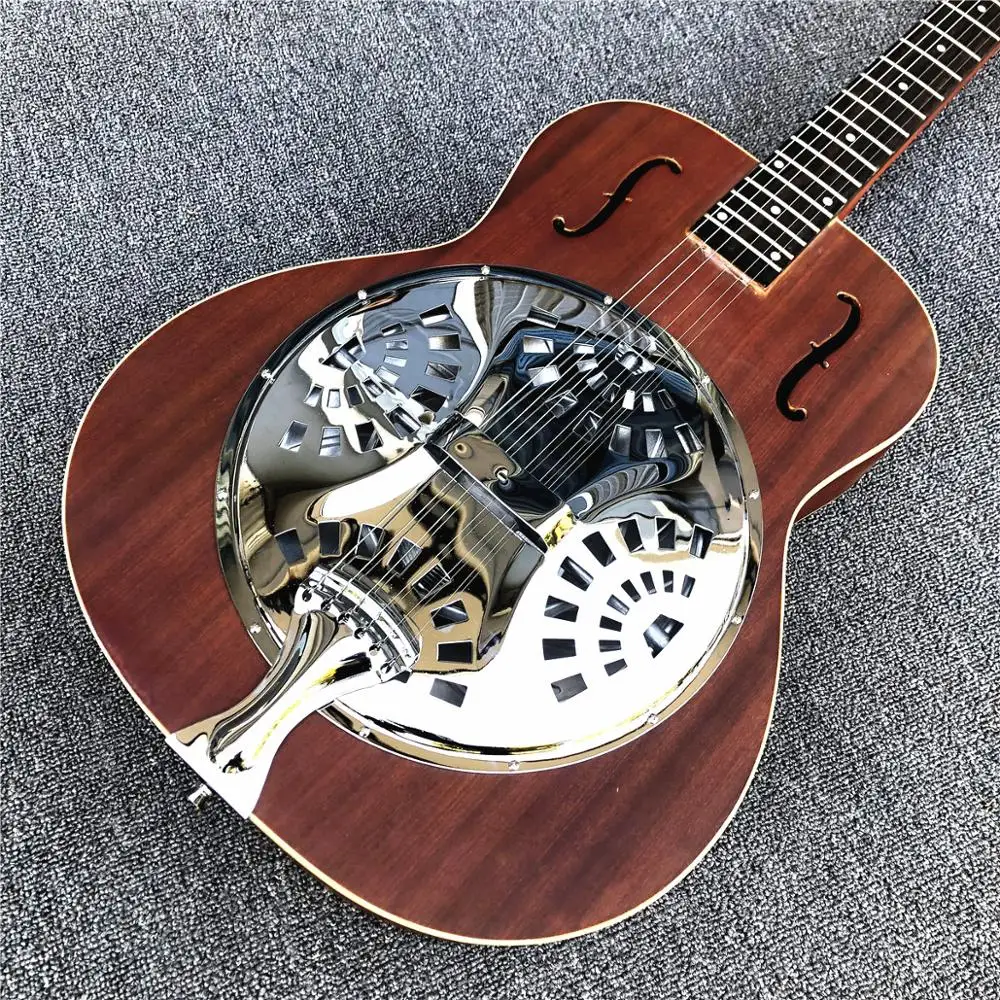 Grote Brown Hollow body Electric Guitar,Facotry Custom Metal top Mini Humbucker Resonator Steel guitara,Free shipping