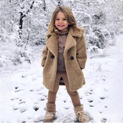 Winter Kids Girls Coat Windbreaker Parkas Outerwear Long Sleeve Fashion Children Windproof Lamb Wool Jacket Winter Girl Clothes