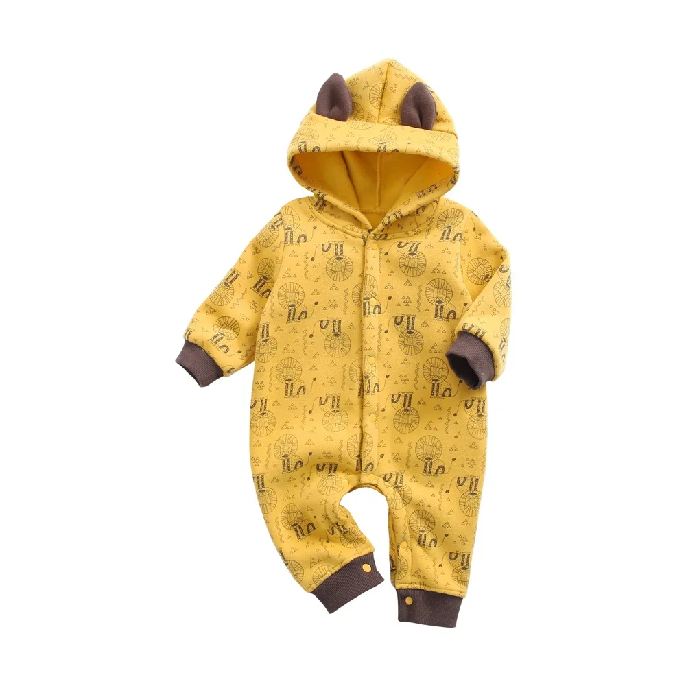 Baby Onesie Autumn And Winter Male Baby Clothes Fleece Animal Printed Crawling Clothes INS Lion Thick Romper Baby