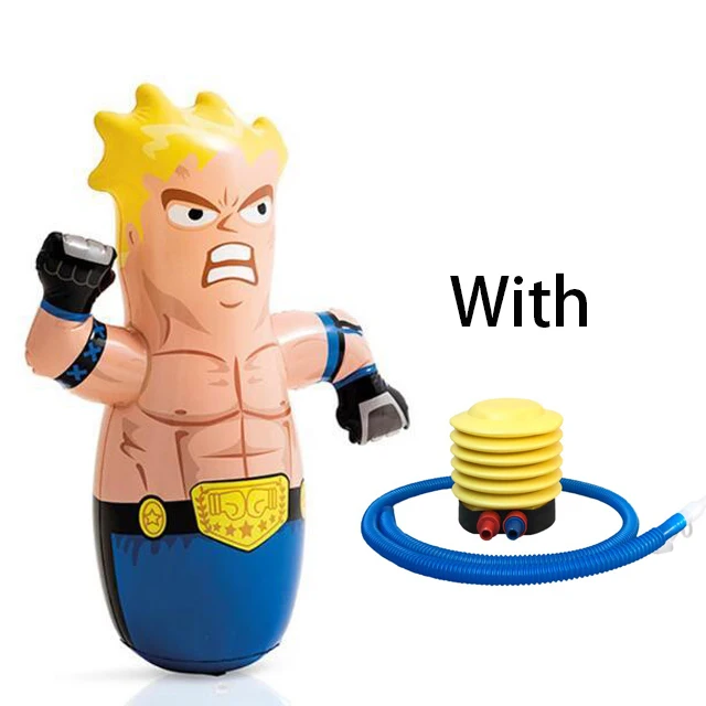 Boxing Animal Tumbler Wrestler Cartoon Shape Anti Stress Set Inflatable Punch Bag for Kids Fitness Children Toys Indoor Outdoor Yellow doll Inflator