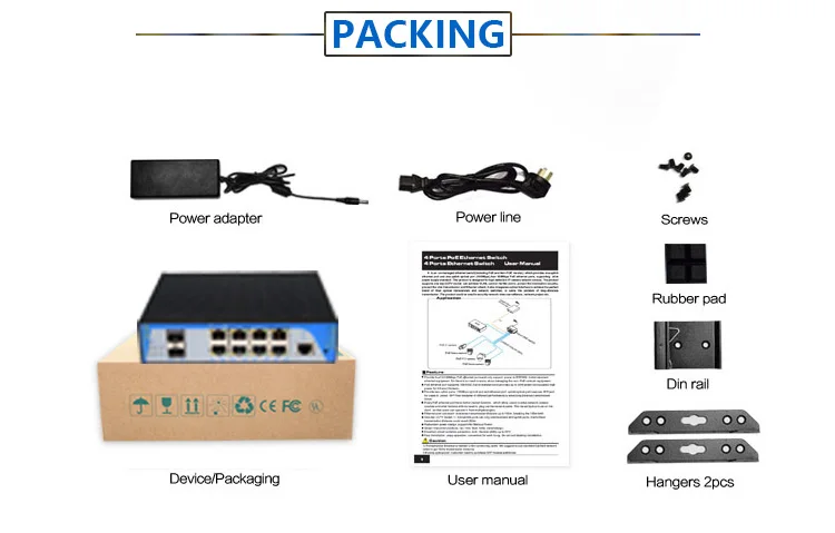1000M 4ports/8ports POE industrial switch from shenzhen factory