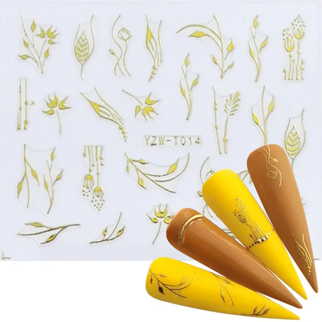 Nail Stickers for Manicure Nail Sticker Sliders For Nails Decal Self-adhesive Nails Figures Transfer Black DIY Accessories YZW-T014 golden